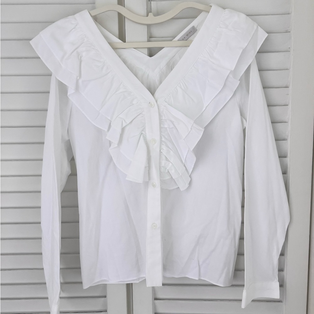 Be Mine Cotton V-Neck Ruffle Blouse in White from Japan